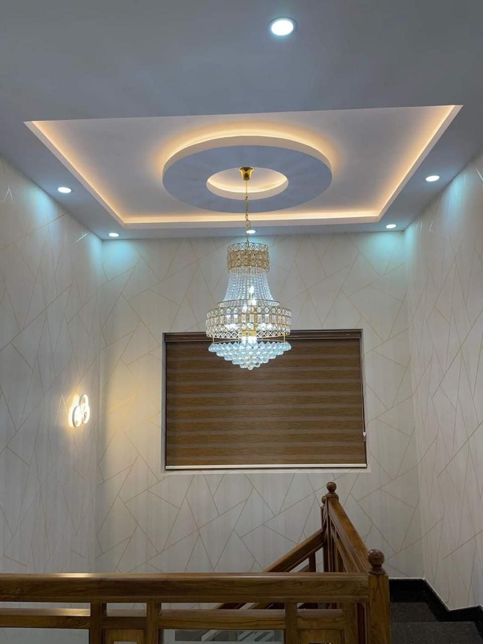 Crystal chandelier false ceiling design, Vadodara home interior
